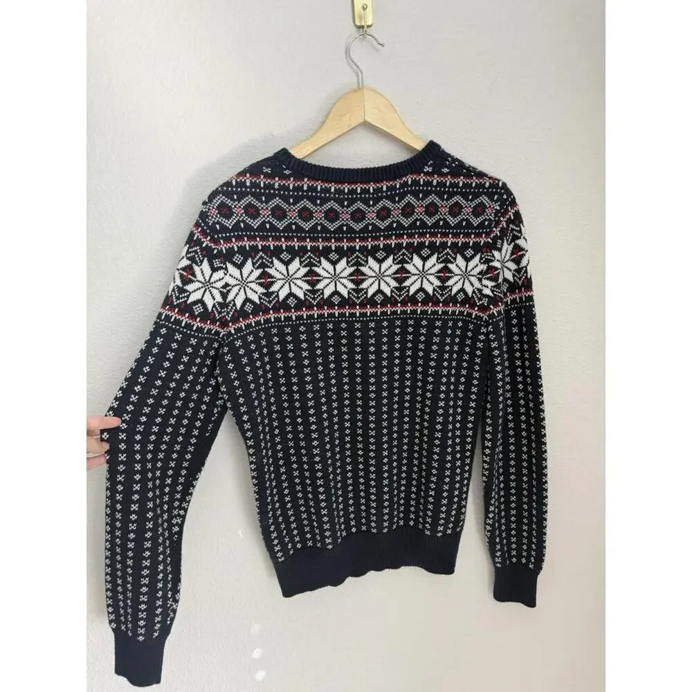 J.Crew Men’s Small Cotton Fair Isle Holiday Festive Snowflake Crewneck Sweater‎